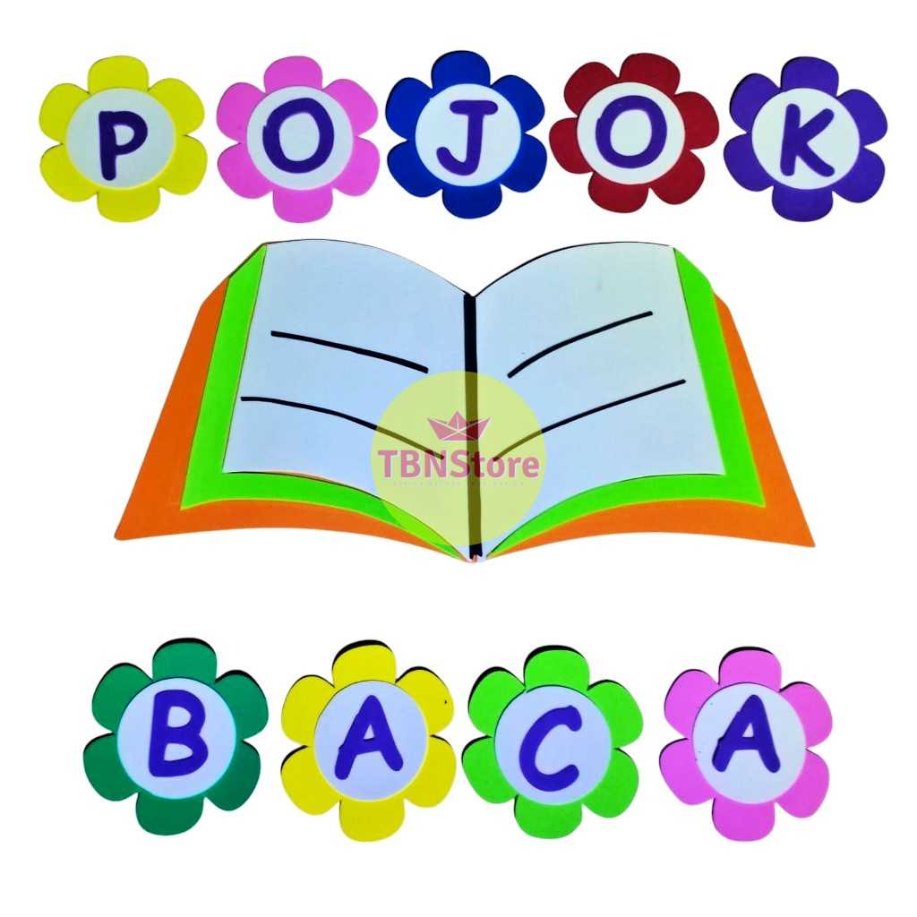 hiasan dinding tulisan pojok baca & buku – dekorasi edukatif kelas, ruang belajar, dan ruang kreatif anak 📚✨