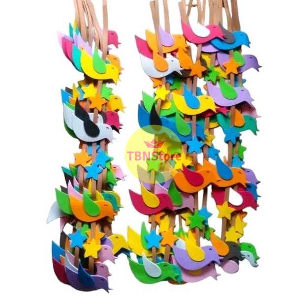 (1 helai) dekorasi kelas tirai gantung burung dan bintang (1 helai) dekorasi kelas tirai gantung burung dan bintang