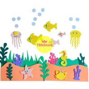 1 set (50 cm x 60 cm) hiasan dinding tema bawah laut jendela pojok baca kelas paud tk sd